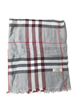 Pre-Owned Vintage Burberry Gray Red Burgundy Shawl Wrap Scarf Scarves